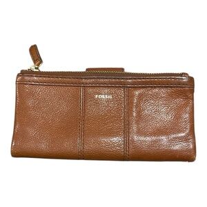 FOSSIL Brown Leather Wallet with Textured Finish